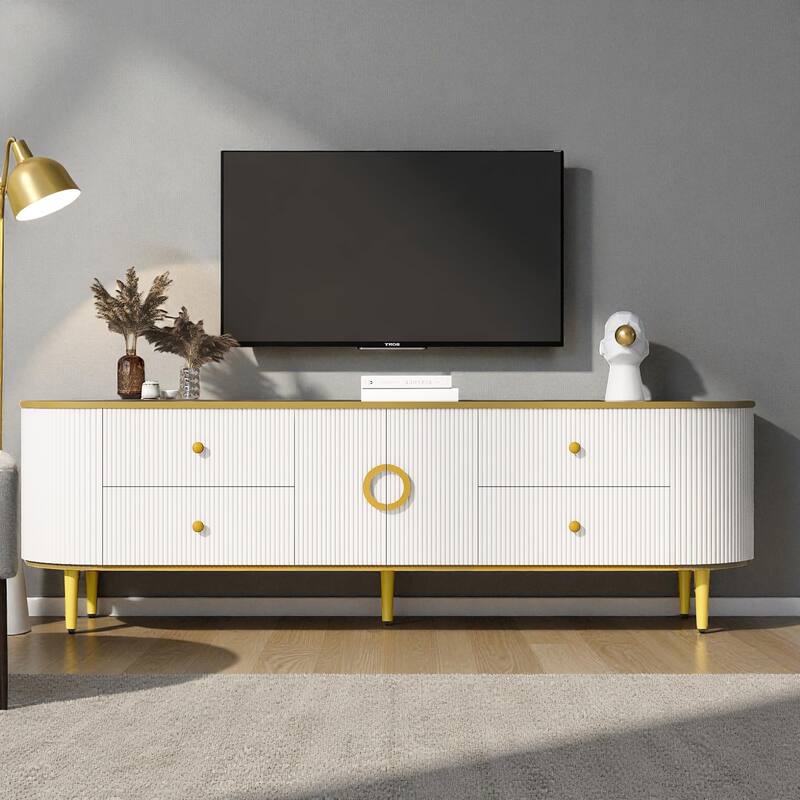 70.9'' Modern TV Stand for TVs up to 80'', Entertainment Center with 4 Drawers, Cabinet & Metal Legs for Living Room - White