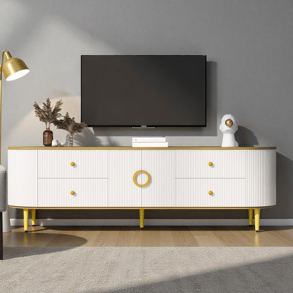 70.9'' Modern TV Stand for TVs up to 80'', Entertainment Center with 4 Drawers, Cabinet & Metal Legs for Living Room