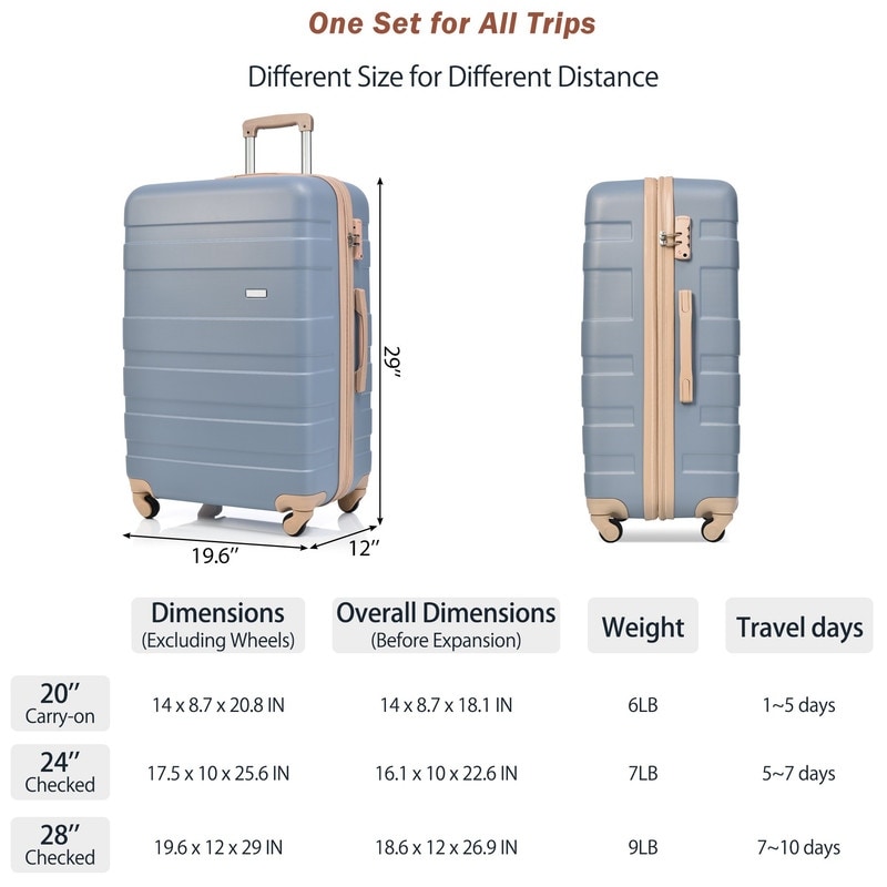 3pcs Hardshell Luggage Sets Lightweight Expandable Suitcase On