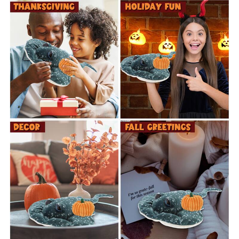 DolliBu Spotted Grey Ray Stuffed Ocean Animal w/ Pumpkin Plush Decor - 18.5 inches