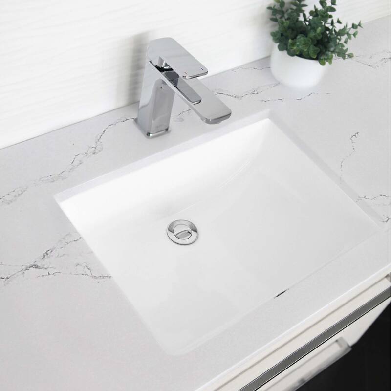 STYLISH Porcelain Rectangular 21 inches Undermount Ceramic Bathroom Sink with Overflow - White