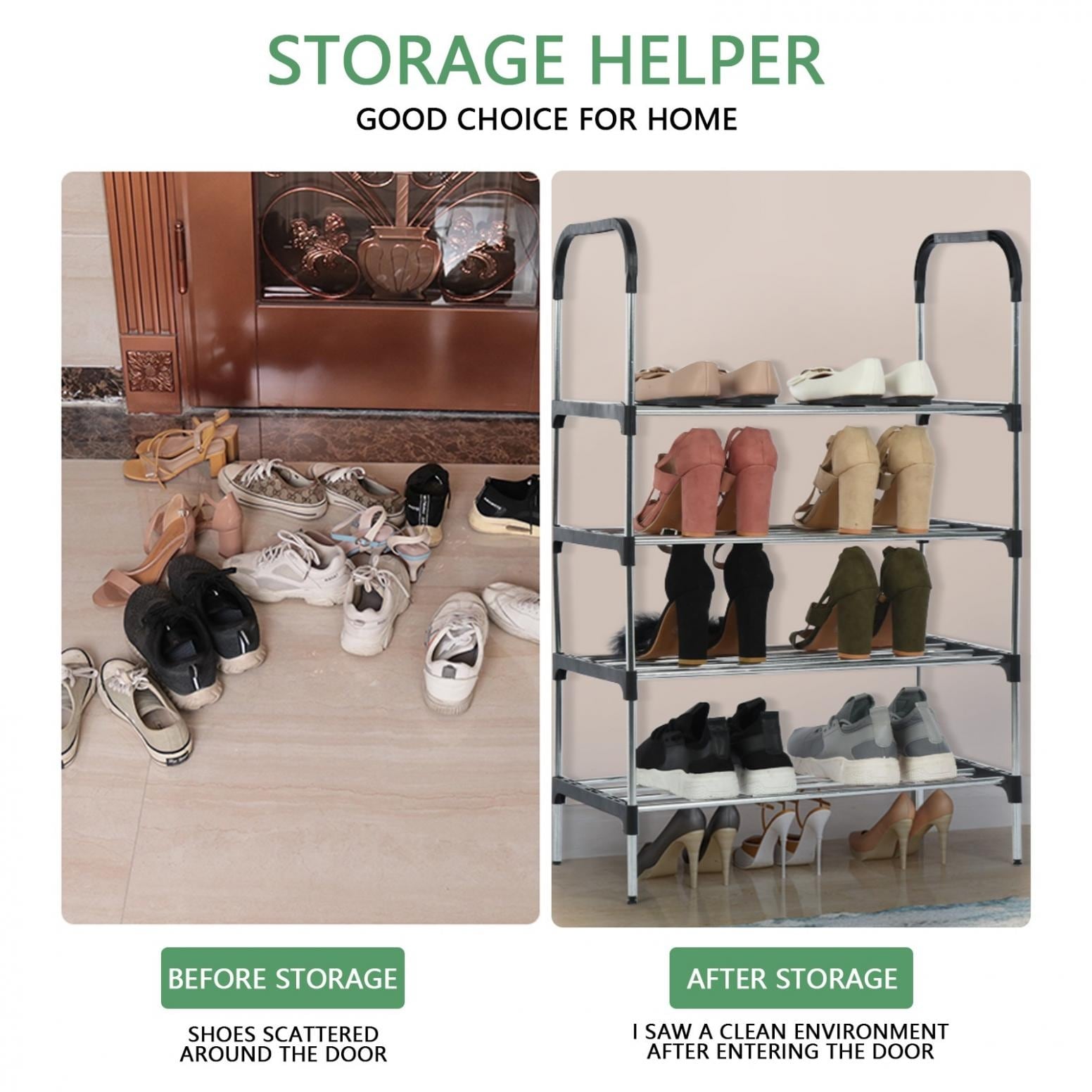 4-Tier Stackable Shoe Rack, Expandable & Adjustable Shoe Organizer