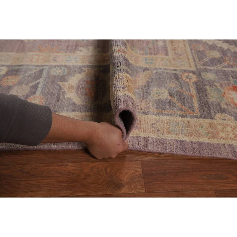 Floral Vegetable Dye Oushak Turkish Rug Hand-Knotted Brown Wool Carpet - 8'9"x 11'9"