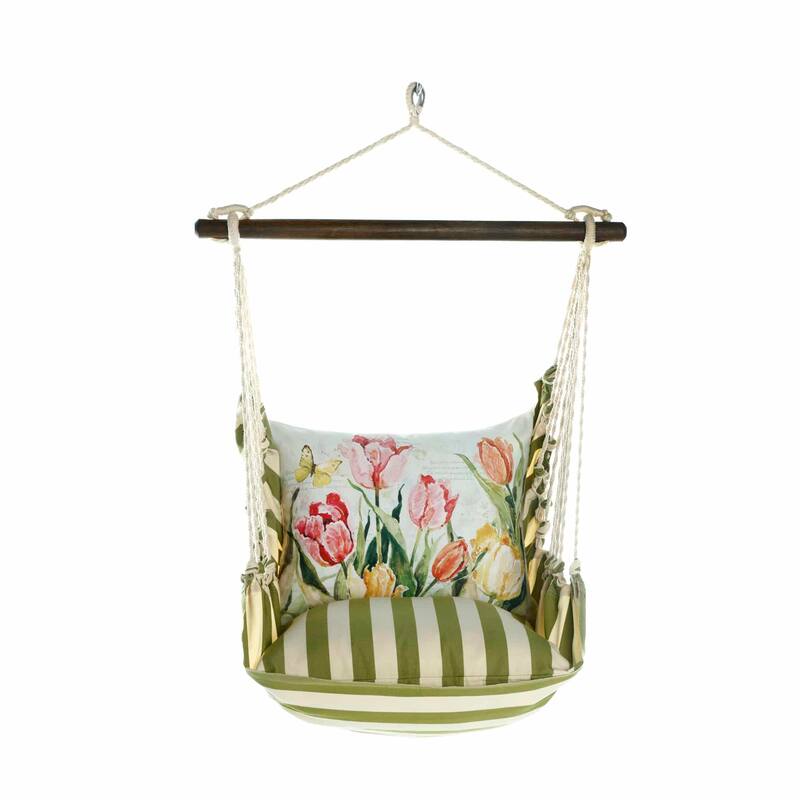 Magnolia Casual Swing Set 4 piece - Summer Palms Stripe w/ Pink and Yellow Tulips