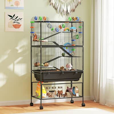 Five-Tier Hamster Tank with Wheels, Storage Shelf and Accessories - 32.3" L x 18.1" W x 59.1" H