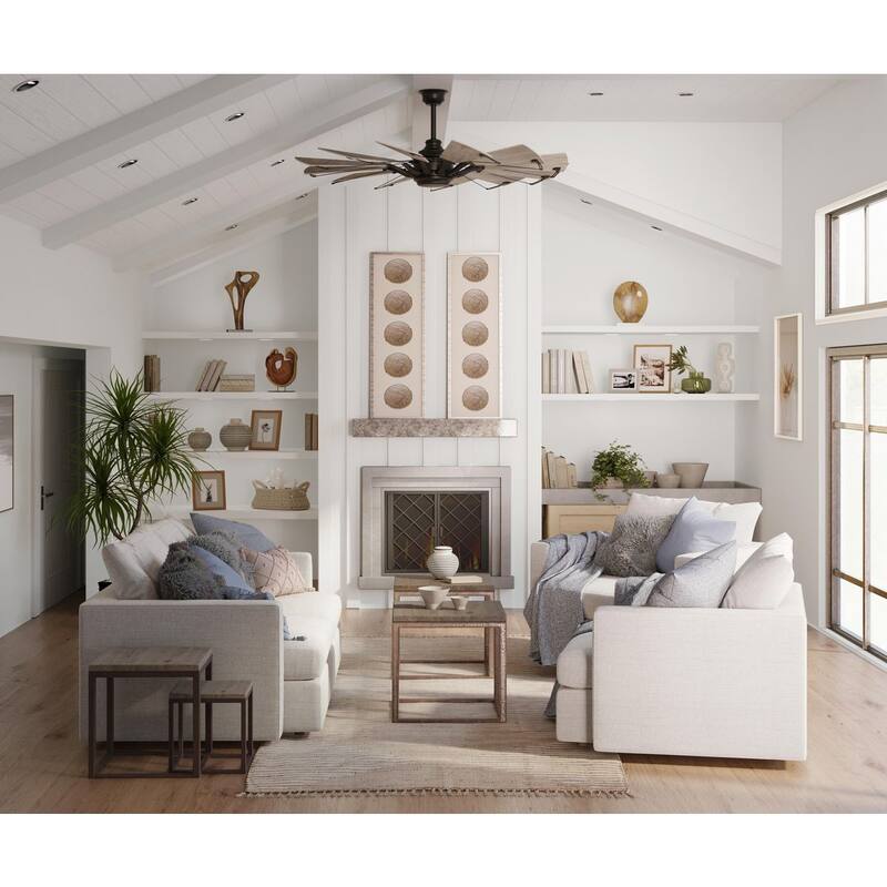 Springer Collection 60-Inch 12-Blade Matte Black DC Motor Farmhouse Windmill Ceiling Fan - 60 in x 60 in x 17.375 in