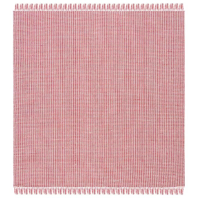 SAFAVIEH Handmade Montauk Rukhsana Flatweave Cotton Fringe Rug - 4' x 4' Square - Ivory/Red