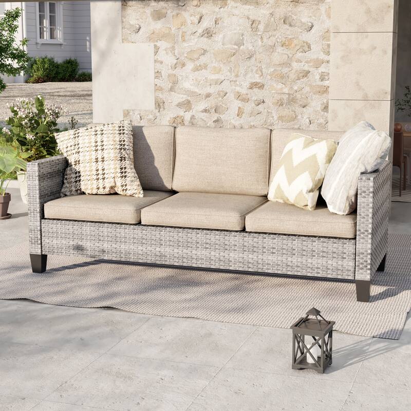 Livoosun Patio Outdoor Couch,3-Seater Furniture with Removable Cushion - Grey/Begie