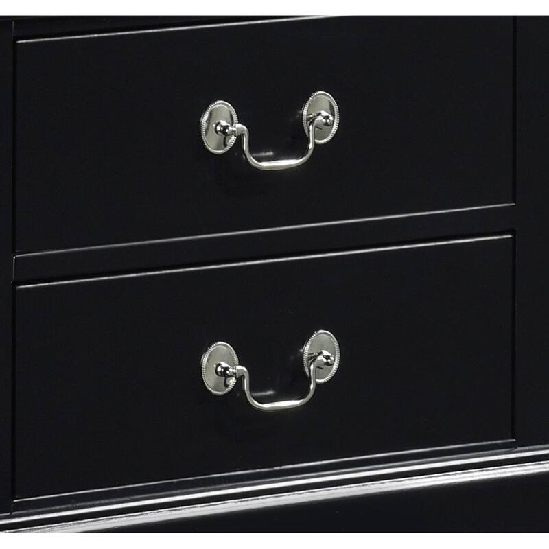 Classic Louis Philippe Black Nightstand, Drawers, Traditional Bedroom Design - Black