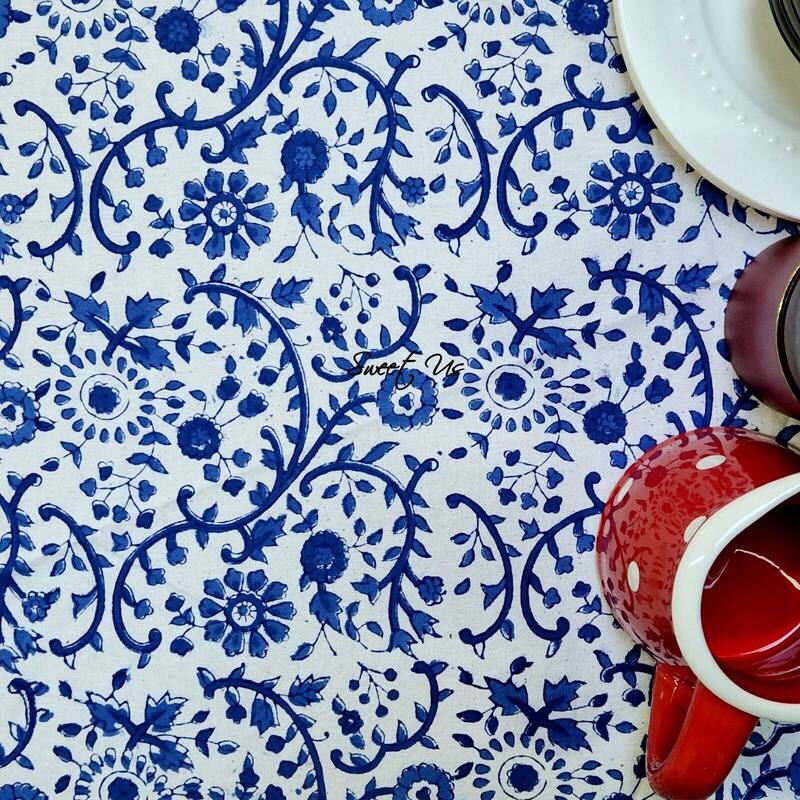 Block Print Cotton Eternal Floral Tablecloth Collection