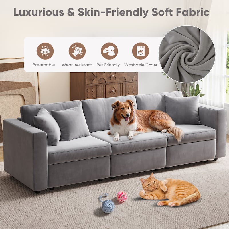 Pocassy Cloud Sectional Couch Upholstered Velvet Couches