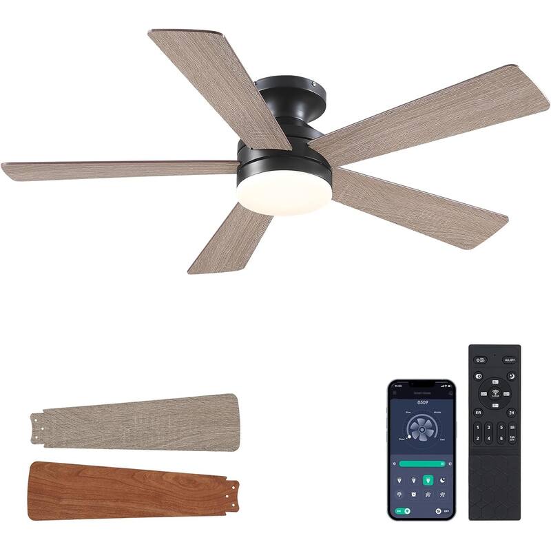 46 Inch Low Profile Ceiling Fan with 5 Blades,Remote and APP Control,for Bedroom,Living Room,Patio - 46 Inches - Brown