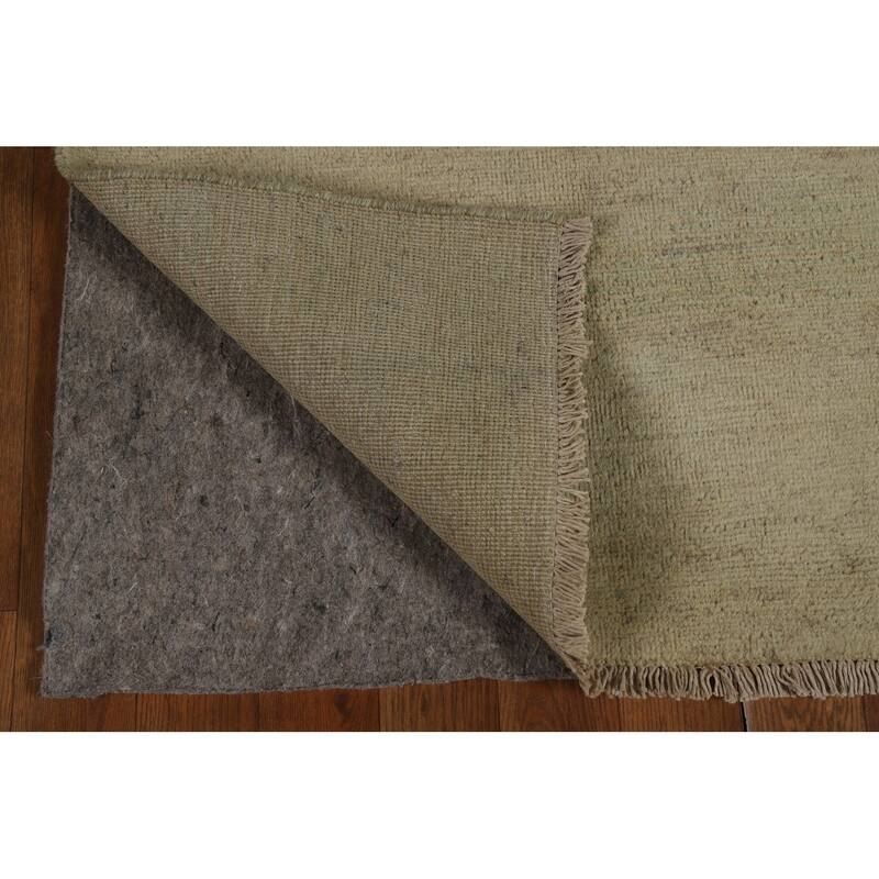 Muted Green & Gold Modern Gabbeh Runner Rug Handmade Wool Carpet - 2'7" x 9'6"