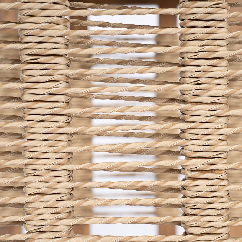 Roomfitters 3-Seater Outdoor Patio Sofa, Modern Wood Couch with Upholstered Cushions and Horizontal Rope Weave, Teak+ Beige