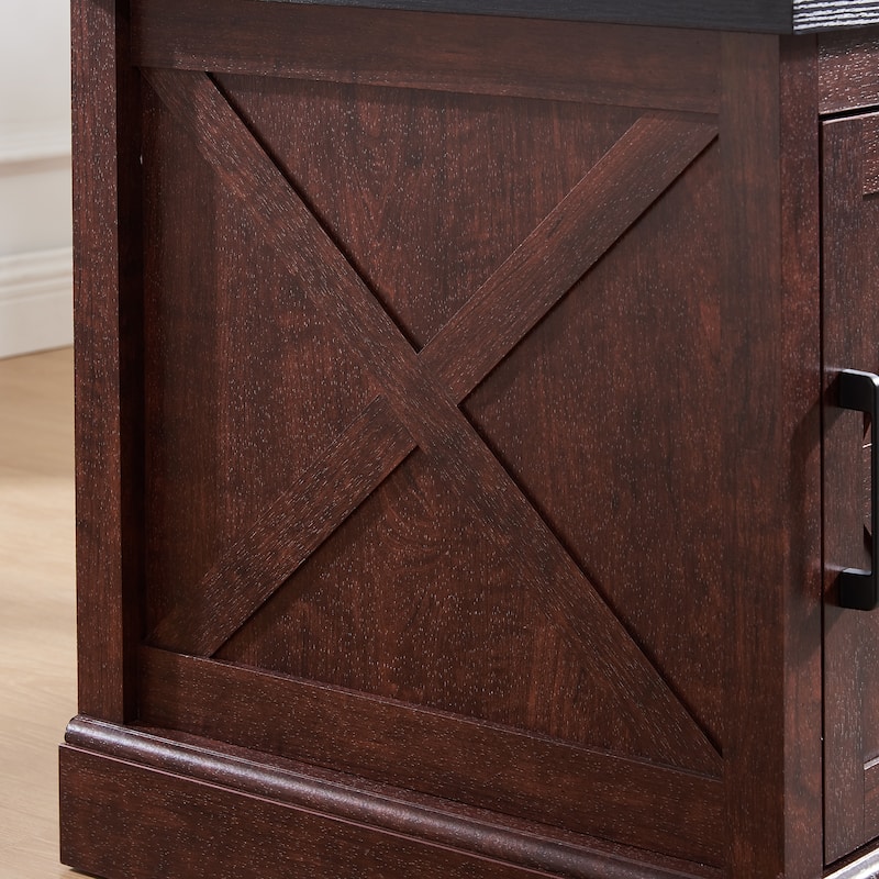 Farmhouse Side Table Narrow Nightstand with Barn Door and Hidden Cabinet for Bedroom Living Room
