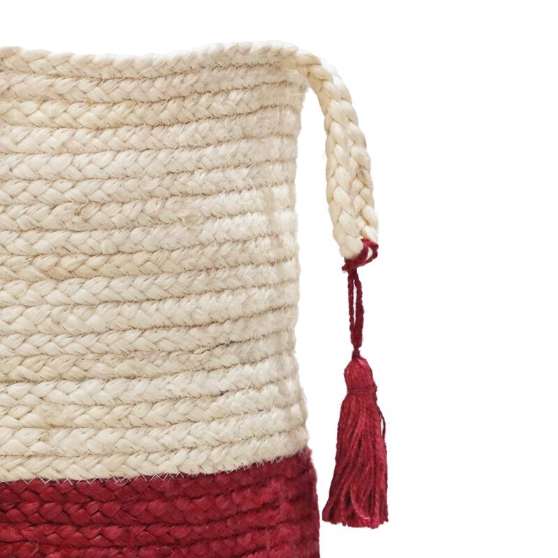 Sevita Two-Tone Off-White Jute Decorative Storage Basket with Handles