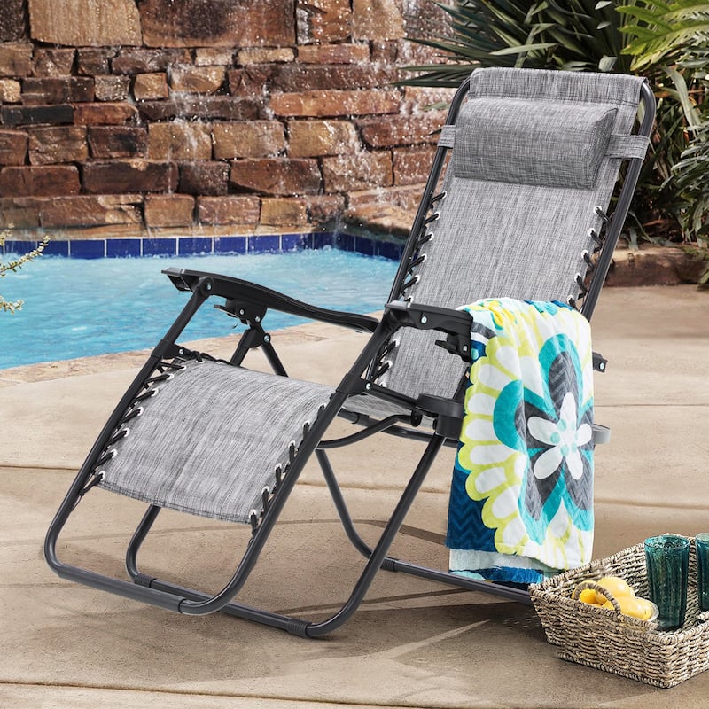 Zero Gravity Lounge Chair Set of 2 – Outdoor Folding Recliners with Cup Holder, Adjustable Headrest, Weather-Resistant Fabric