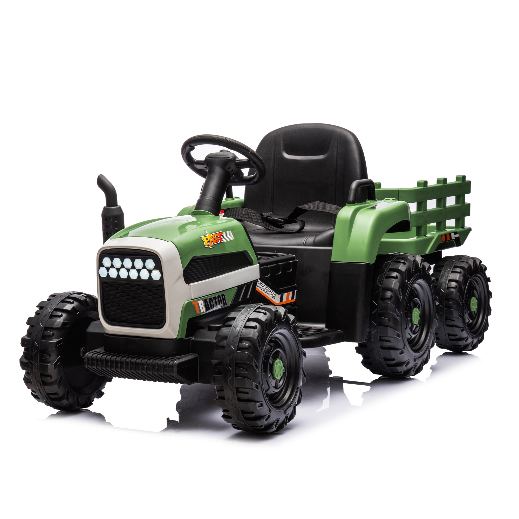 Ride on Tractor with Trailer, 24V Battery Powered Electric Tractor Toy, Electric Vehicle for Kids with 3 Speeds