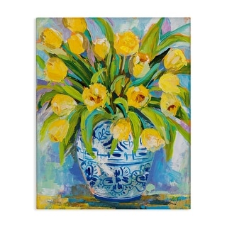 Stupell Expressive Yellow Tulips in Ornate Blue Vase Painting Canvas Wall Art