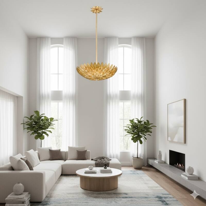 5-Light Gold Metal Leaf Chandelier