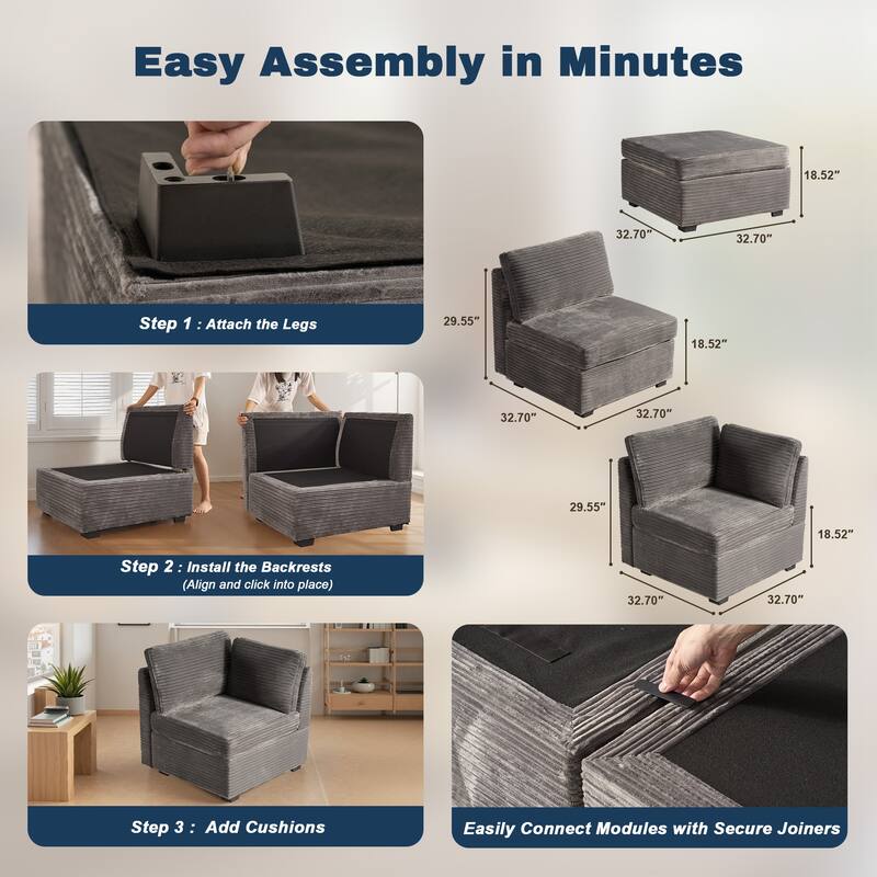 XIZZI Modular Sectional Sofa Chaise Couch with Ottoman