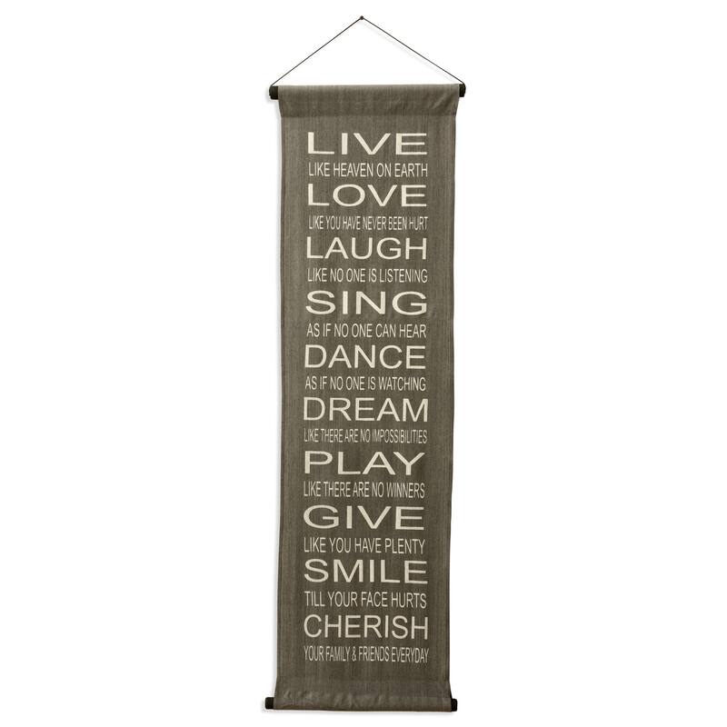 Inspirational Wall Decor Banner, Inspiring Quote Scroll, Motivational Message, Thought Saying Tapestry Live, Love, Laugh, Sing - Grey - 46" x 14"