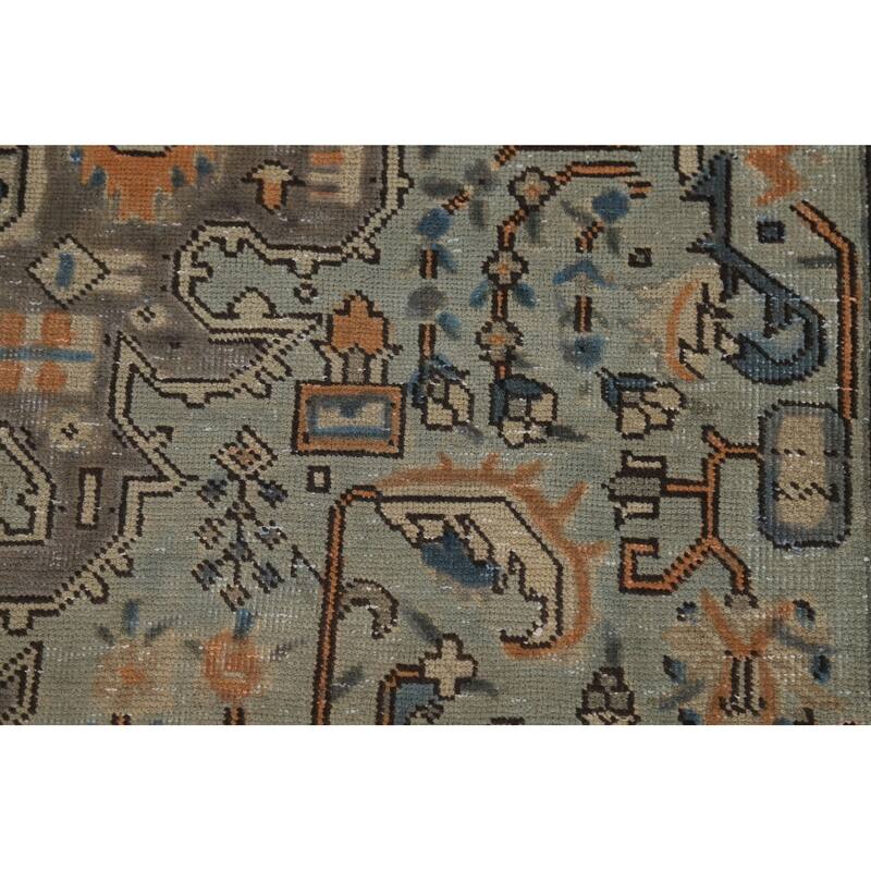 Green Geometric Tabriz Persian Area Rug Hand-Knotted Wool Carpet - 6'6"x 9'7"
