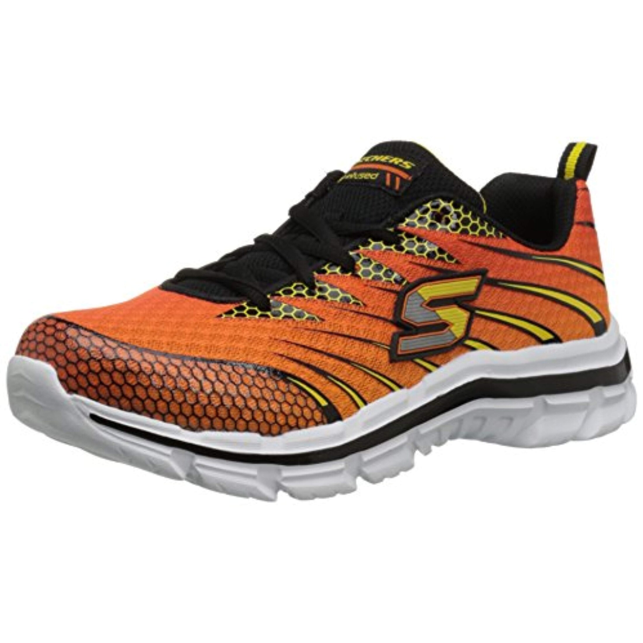 orange and black skechers
