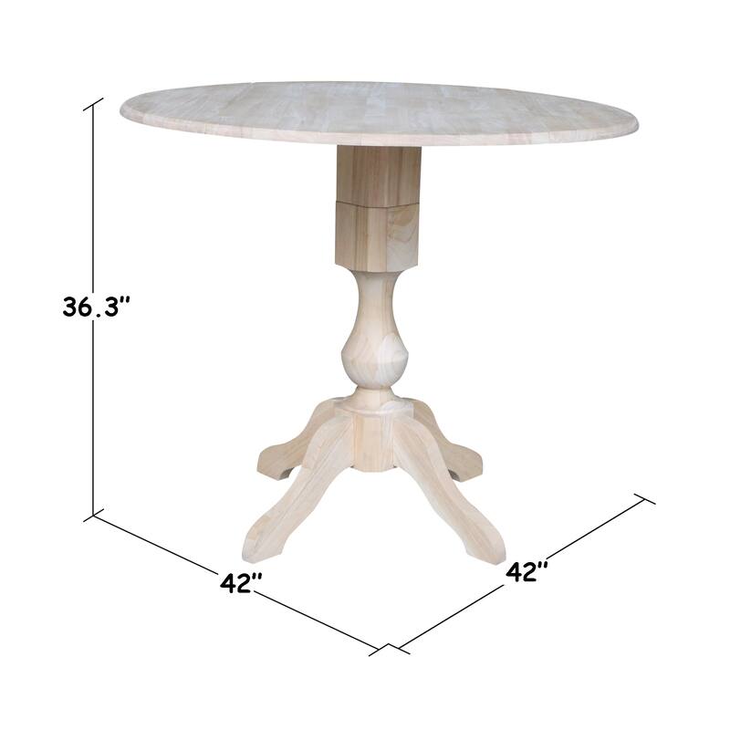 42" Round Top Dual Drop Leaf Pedestal Table - Unfinished - N/A