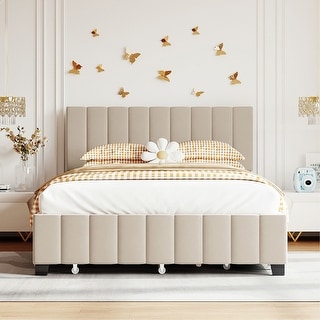 Queen Size Velvet Platform Bed Frame with 2 Drawers and 1 Twin XL ...