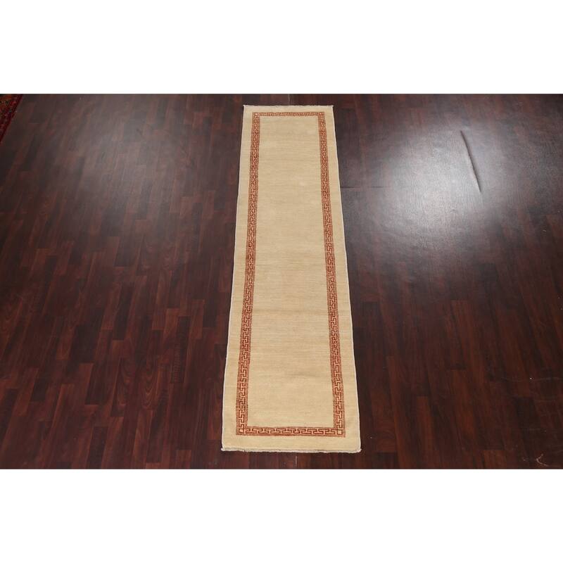 Neutral Gabbeh Kashkoli Wool Runner Rug Hand-knotted Oriental Carpet - 2'8" x 9'11"