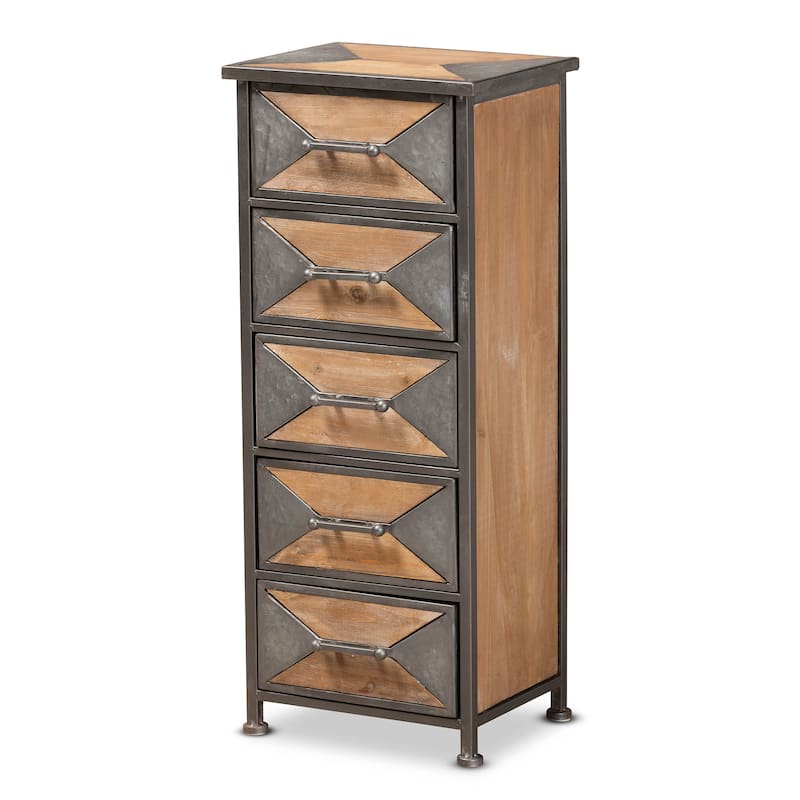 Laurel Grey Metal and Oak Brown Wood 5-Drawer Storage Cabinet - Grey