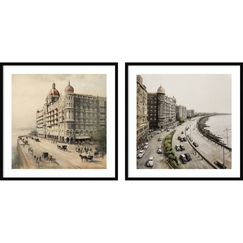 Mumbai Bombay 2 Piece by Tradelink inhouse artist Framed Wall Art Prints - Svelte Noir Black
