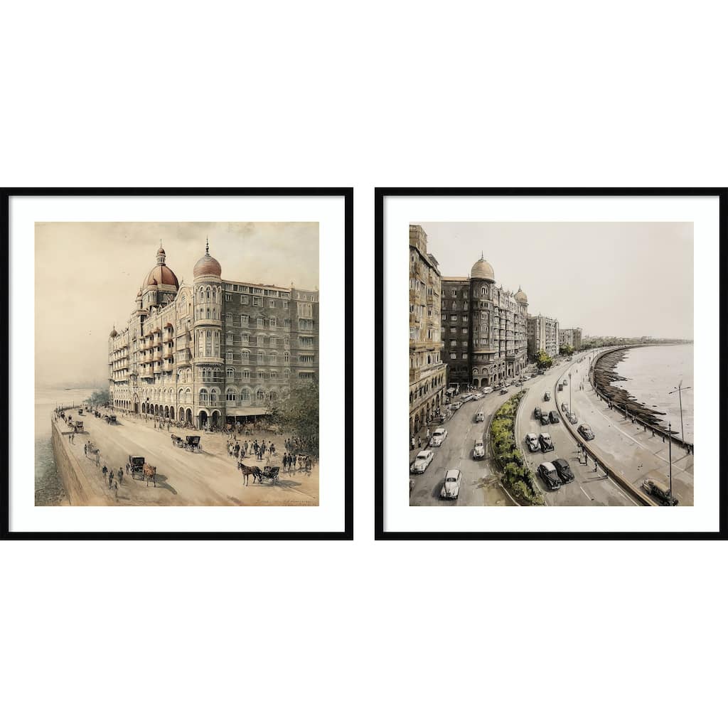 Mumbai Bombay 2 Piece by Tradelink inhouse artist Framed Wall Art Prints - Svelte Noir Black
