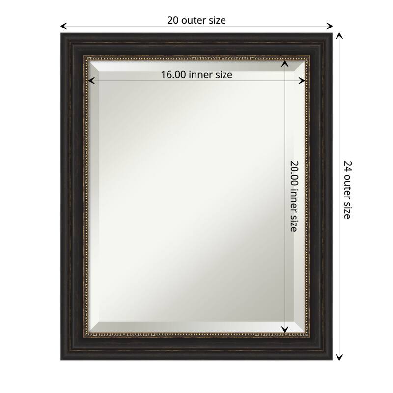 Beveled Bathroom Wall Mirror - Accent Bronze Narrow Frame - Outer Size: 20 x 24 in