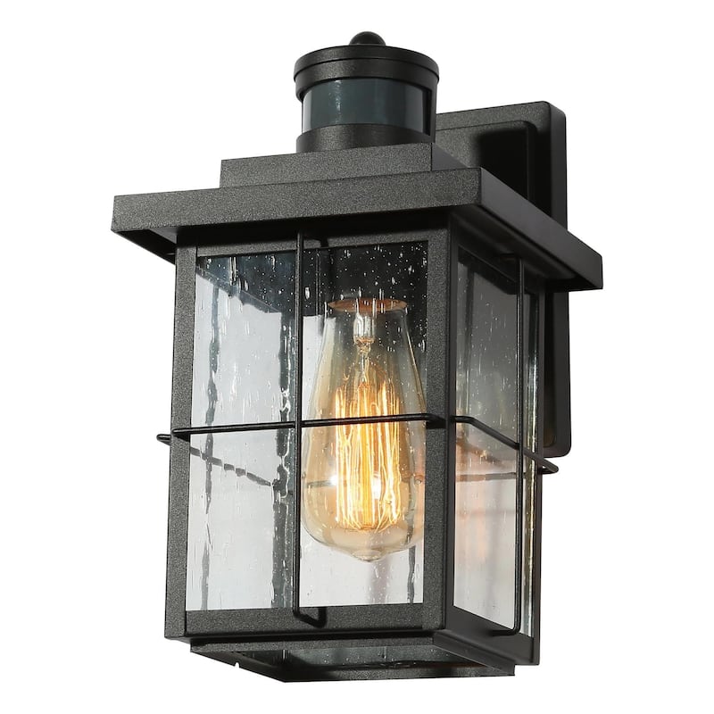 Bern Dusk to Dawn Set of 2 Black Motion Sensor Outdoor Wall Lantern Exterior Sconce - L 7.1"* W 7.7"* H 10.6"
