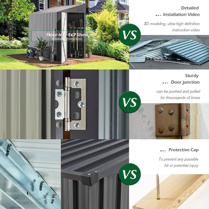 AECOJOY Outdoor Storage Side Shed Metal Attached with Lockable Door