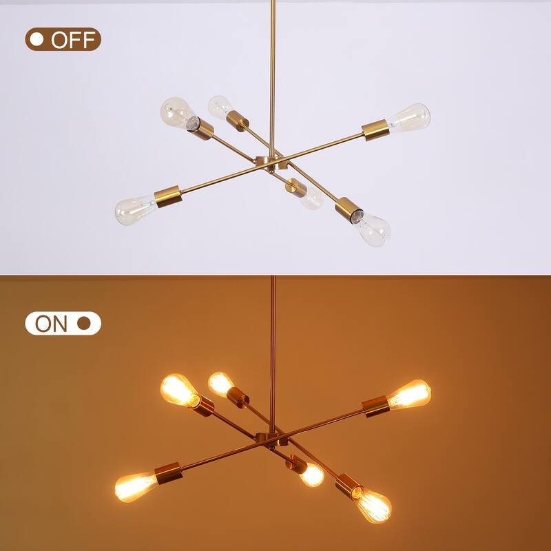Modern 6-Light Sputnik Linear Chandelier, Modern Sputnik Sphere Chandelier for Dining Room Living Room Bedroom Kitchen
