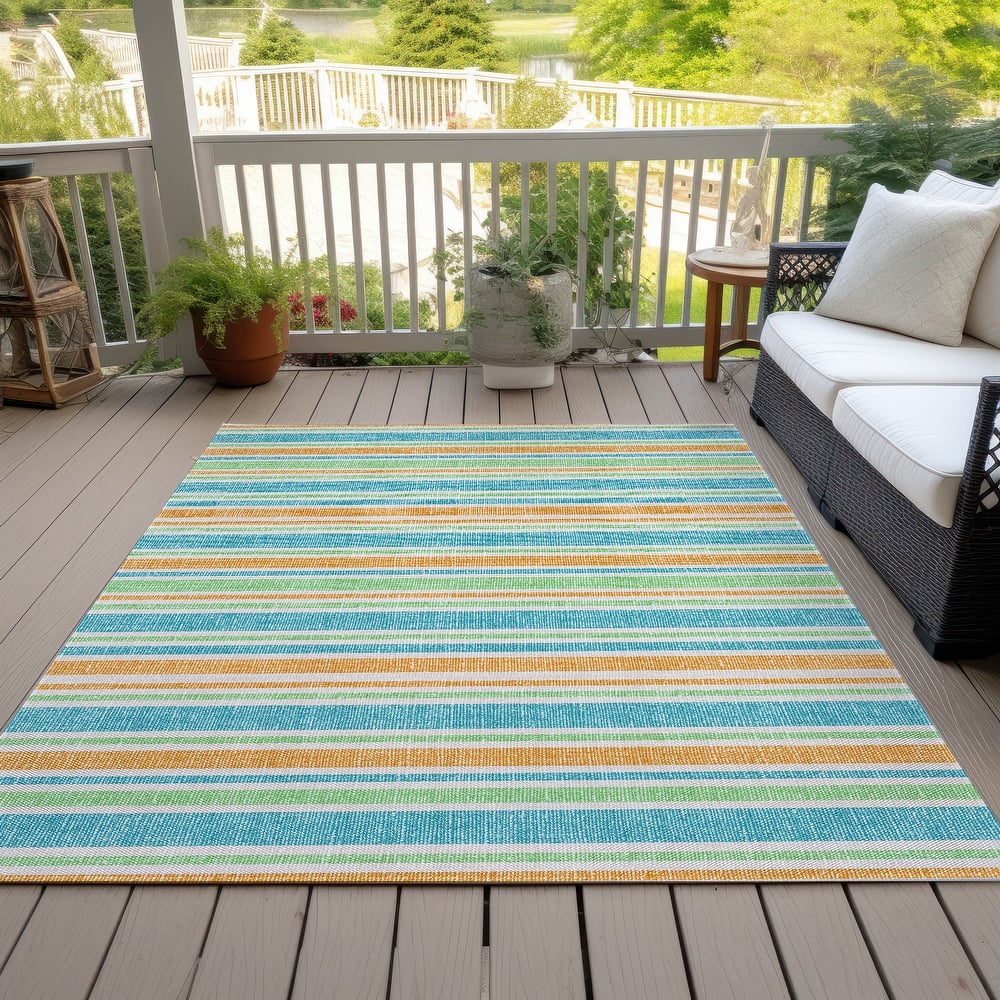 Machine Washable Indoor/ Outdoor Thin Cabana Stripe Chantille Rug