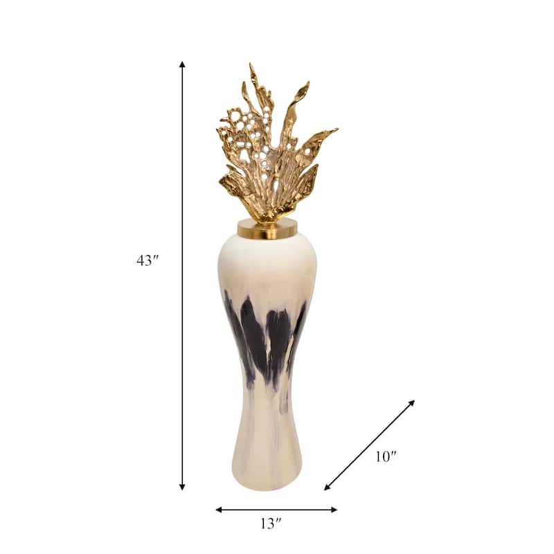 Metal Vase - Contemporary Glam Aluminum and Glass Vase with Creative Leaf Lid Decorative Table Decor