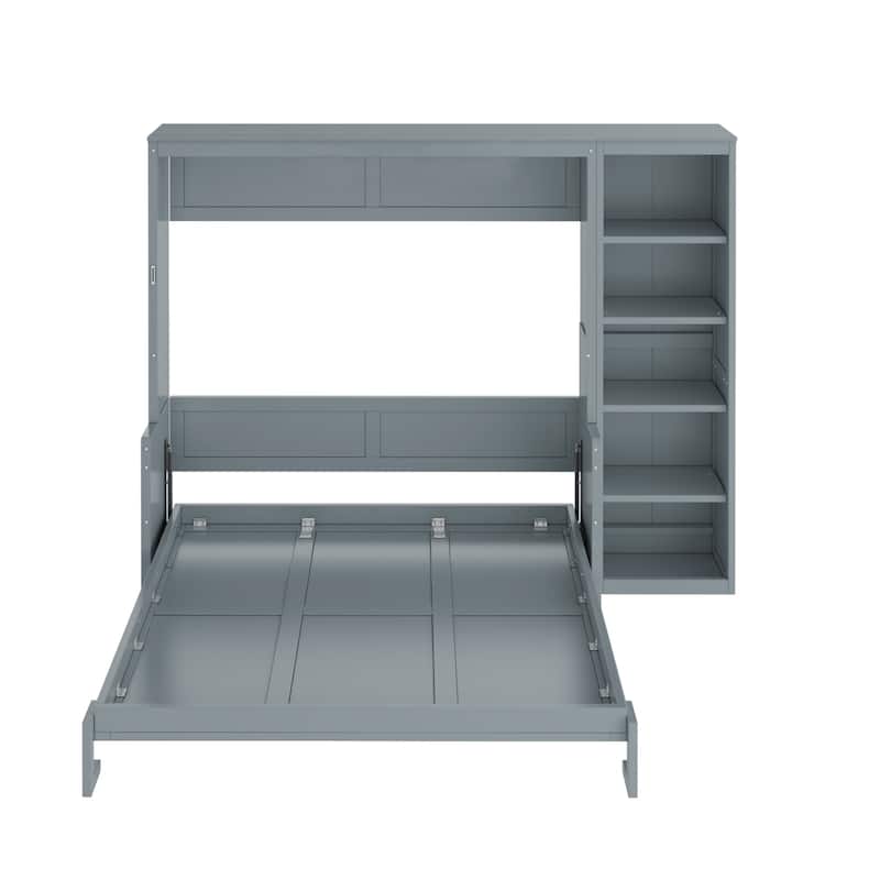 Murphy Bed with Bookshelf, Foldable Platform Bed with Desk, Storage Bed