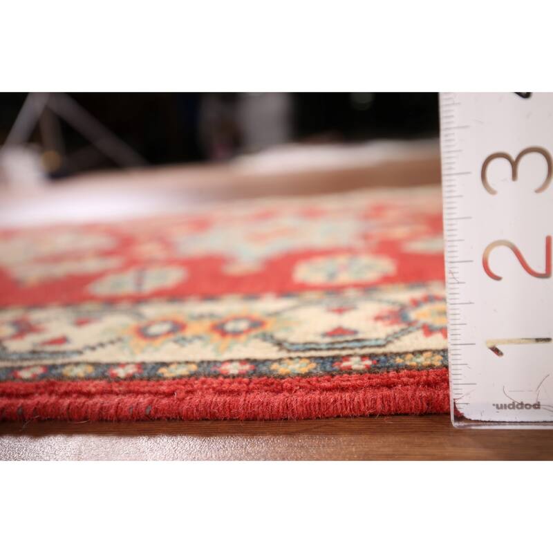 Geometric Red Kazak Oriental Runner Rug Handmade Wool Carpet - 2'2" x 5'7"
