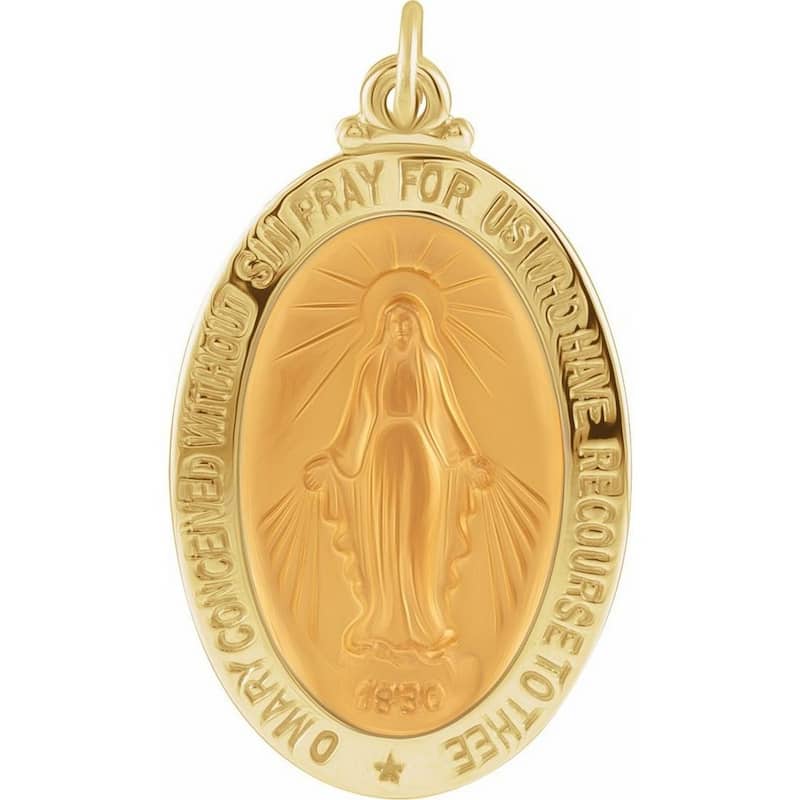 Curata 14k Yellow Gold 26x18mm Polished Oval Miraculous Medal Necklace, 16"