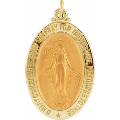 Curata 14k Yellow Gold 26x18mm Polished Oval Miraculous Medal Necklace, 16"