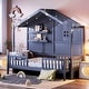 preview thumbnail 3 of 13, Space-Saving Twin Size House Bed with Shelves, Wood Platform Bed Frame with Window and Sparkling Light Strip on The Roof Grey