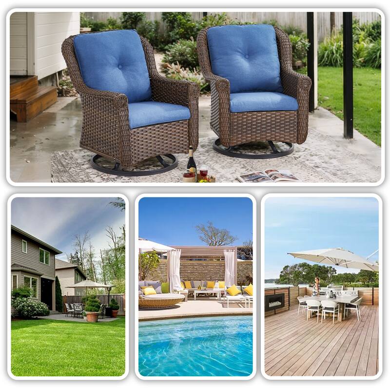 Patio Swivel Chairs Table 2 Ottomans Brown - Blue