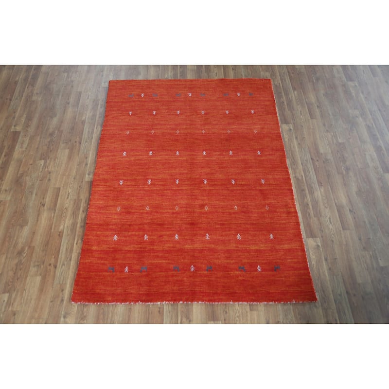 Orange Tribal Gabbeh Indian Rug Handmade Orange Wool Carpet - 4'8" x 6'5"