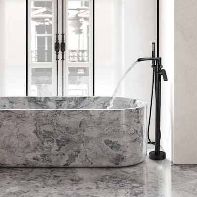 Single Handle Floor Mounted Freestanding Waterfall Tub Filler with Handheld Shower