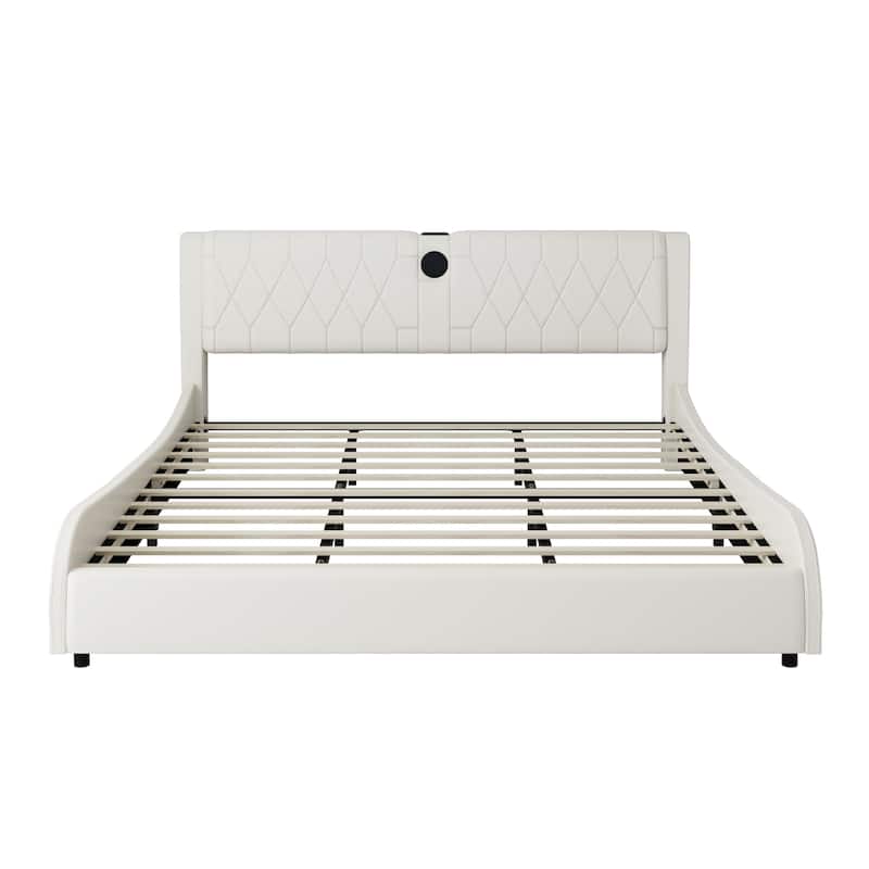 Corduroy Upholstered Bed Frame Vertical Stripe Wingback Bed wFootboard
