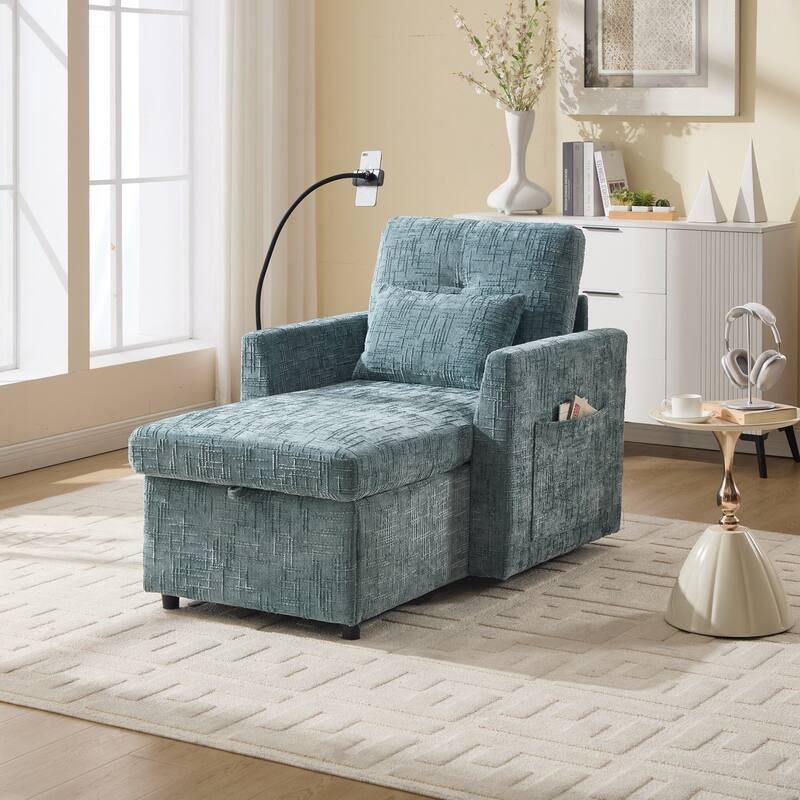 Multifunctional Lazy Person Sofa Recliner can be Stored Storage Backrest with Cell Phone Bracket Single Leisure Chair - Lake Blue